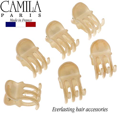 Camila Paris CP3084 French Hair Clip for Women, Set of 6 Extra Small Beige Girls Hair Claw Clip Jaw Fashion Durable Styling Hair Accessories for Women, Ladies Strong Hold Grip Clamp, Made in France