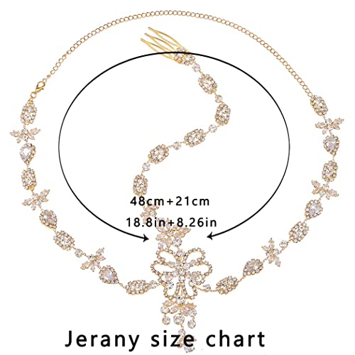 Jerany Rhinestone Head Chain Gold Wedding Headpieces Jewelry Brides Crystal Hair Chain Shiny Forehead Chain Halloween Festival Costume Head Jewelry for Women