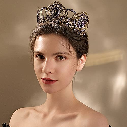 Fairyu Baroque Queen Crown and Tiara Sparkly Purple Rhinestone Wedding Crowns Crystal Bride Full Tiaras Headband Party Prom Hair Accessories for Women