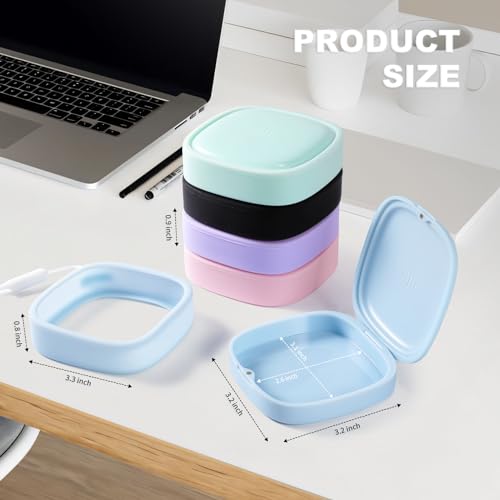 Annhua Retainer Holder Slim Mouth Guard Case with Magnetic Closure-Partial Denture Case with Vent Holes-3.34" x 3.34" x 0.98" Retainer Container Case with Silicone Lanyard for Travel-Blue