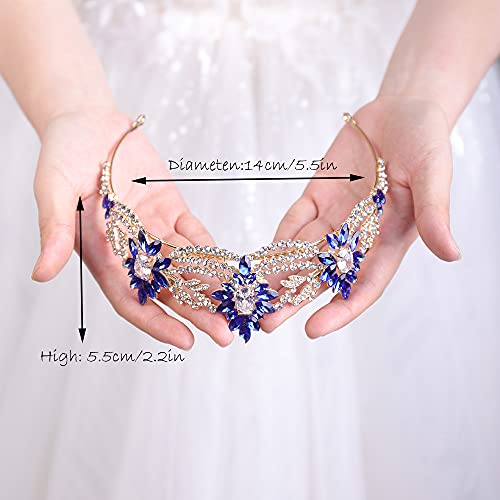 JWICOS Rhinestone Tiara for Women Crystal Queen Crown Wedding Bridal Party (Blue)