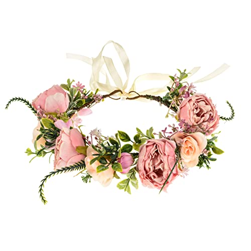 DreamLily Girls Camellias Flower Crown Birthday Photo Pops Hair Wreath Wedding Festival Floral Headpiece XM11 (A-Champagne)