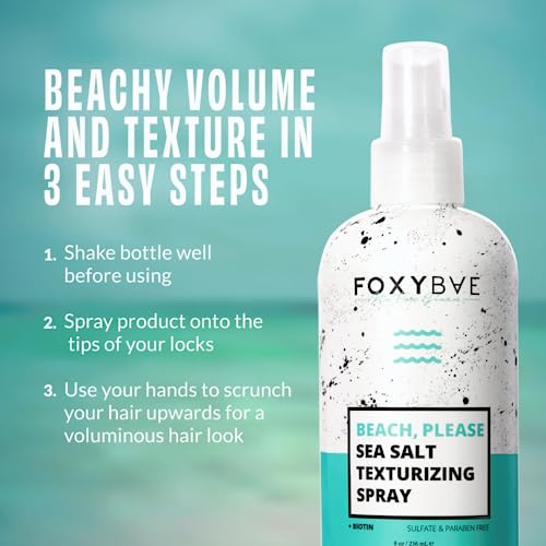 FoxyBae Sea Salt Spray for Hair - Texture Spray for Hair Texturizing & Volumizing Hair Spray with Biotin for Hair Growth & Thickening - Sea Salt Spray for Men & Women - Wavy Hair Products - 8 Fl Oz