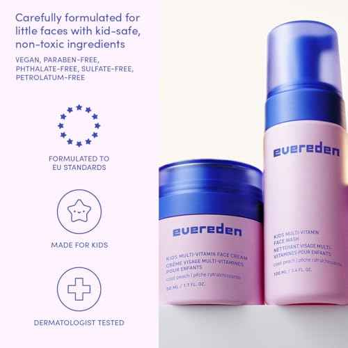 Evereden Kids Travel Size Set: Clean & Vegan 5-Piece Skin Care for Kids | Multi-Vitamin Kids Skin Care Set with Detangling Spray, Face Wash, Cream, Shampoo & Conditioner | Stocking Stuffers for Kids