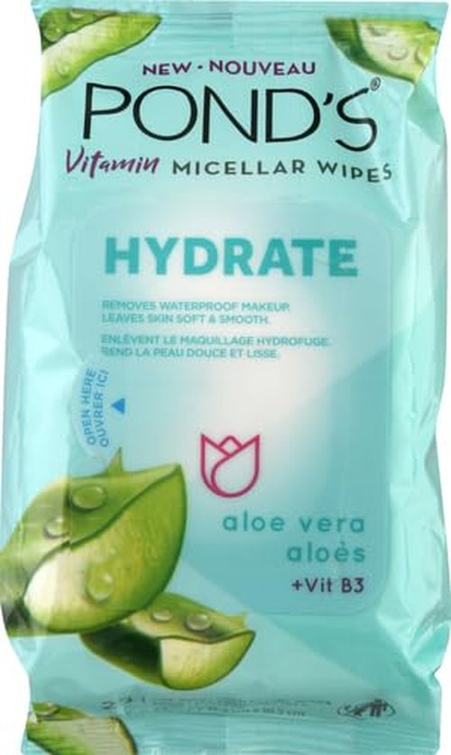 Pond's Vitamin Micellar Wipes - Hydrating Aloe Vera Formula for Dry Skin | 25 Wipes (Pack of 2)
