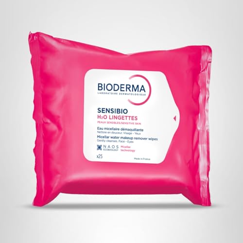 Bioderma Sensibio H2O Makeup Wipes, Cleansing and Makeup Removing, Skin Soothing for Sensitive Skin, 25 Wipes