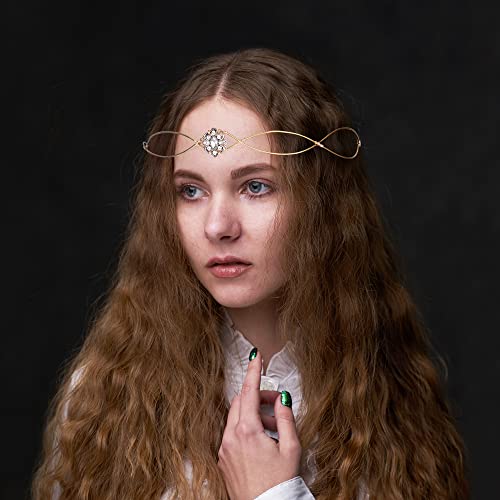 CoTeeZa Viking Circlet Medieval Headband Wedding Crown Handmade Elven Headpiece Fairy Crystal Tiara Gold Cross Rhinestone Hair Accessory Princess King Pregnant Costume Wreath for Quinceanera Carnival