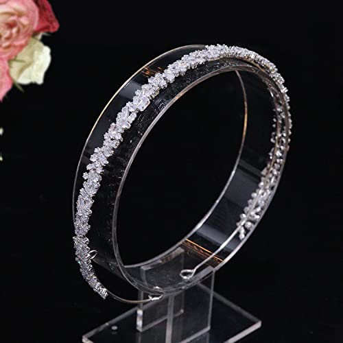 Jorsnovs Full Cubic Zirconia Flower Shape Women Headbands Tiaras for Wedding Bridal Zircon Hairband Birthday Queen Party Sweet 16 Headpieces