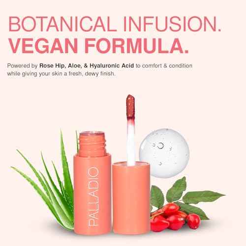 Palladio Jelly Tint, Liquid Stain for Cheeks & Lips, Vivid Color Lip Stain, Lightweight Non-Sticky and Transfer-proof, Natural Finish Makeup, Wineberry