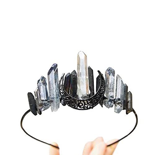 FZBHRO Crystal Quartz Headband Crown Black Women Decorative Hair Accessories Quartz Tiara Crown for Halloween Party Birthday 1pc