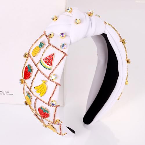 VOGUEKNOCK Fruit Headbands for Women Girls Rhinestone Pineapple Watermelon Banana Strawberry Knotted Headband Summer Beach Headwear Hair Accessories