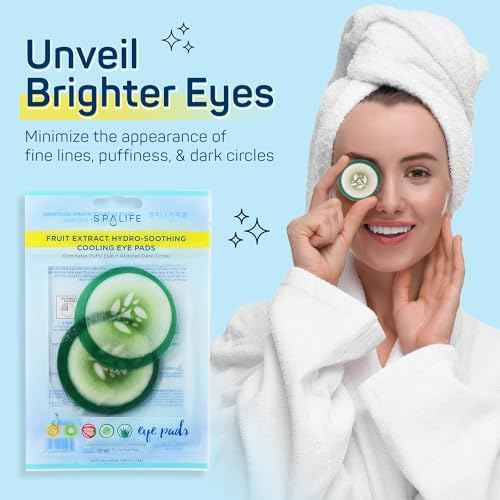 SpaLife Cooling Eye Pads - Korean Soothing Eye Pads for Dark Circles, Puffy Eyes, and Wrinkles - 48 Pads with Fruit + Vegetable Extracts - Revitalizing Hydrating Eye Pads for Eye Treatment (Cucumber)