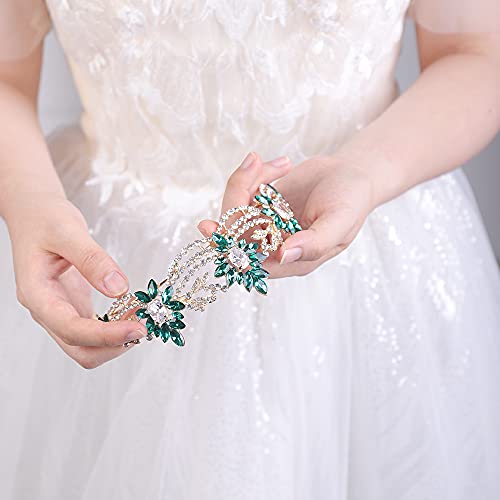 JWICOS Rhinestone Tiara for Women Crystal Queen Crown Wedding Bridal Party (Green)