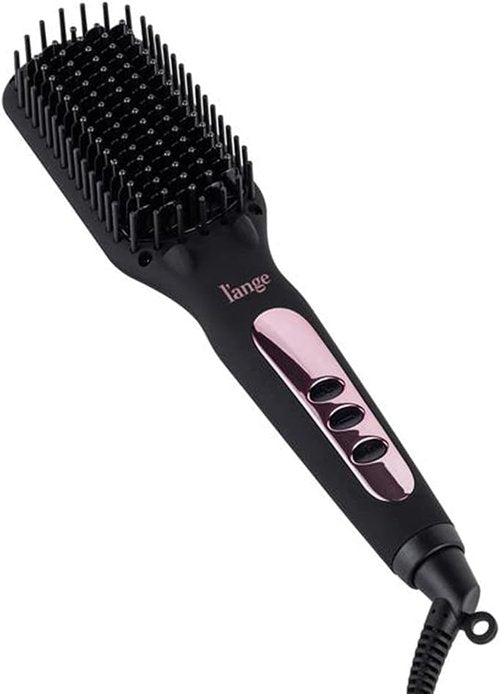 L'ANGE HAIR Le Vite Straightening Brush - Heated Tool for Smooth, Frizz-Free Hair | Dual-Voltage Ceramic Brush (Black)