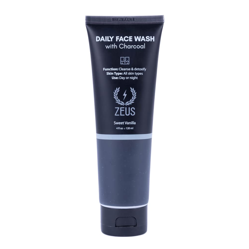 ZEUS Charcoal Face Wash for Men - Detoxifying Daily Cleanser for Oily Skin & Blackhead Removal