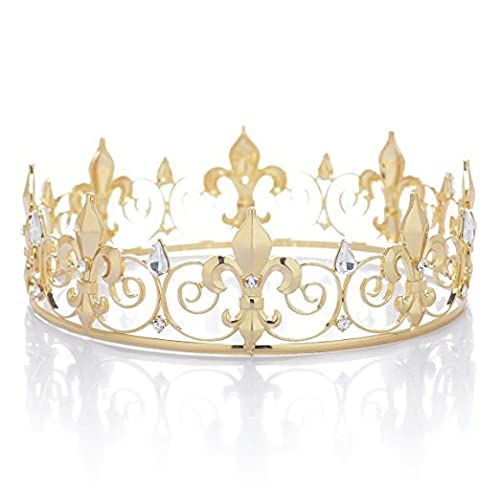 Royal Full King Crown Metal Crowns And Tiaras For Men Cosplay Prom Party Decorations Crown Headpieces Accessories (Gold)