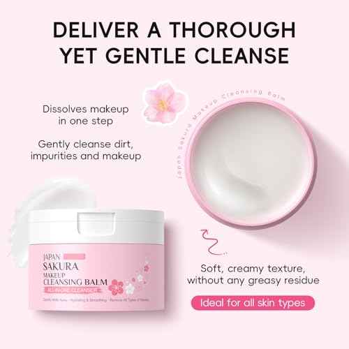 Cleansing Balm Makeup Remover with Japan Sakura Extracts, Hyaluronic Acid, Nourishing Melting Cleanser, Non-Greasy, Cleanses, Removes Makeup & Moisturizes Skin, All-in-One Facial Cleanser