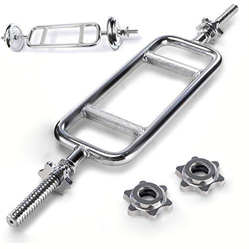 uyoyous 34'' Olympic Triceps Bar, Weight Bar Standard Threaded Solid Triceps Bar Curl Weight Deadlift Barbell with 2 Ring Collars Home Gym Weightlifting & Bodybuilding Exercise for Squats Shrugs