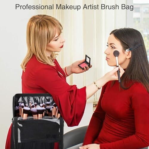 Skiennix Makeup Brush Organizer - Professional Travel Case with Adjustable Divider | Large Black