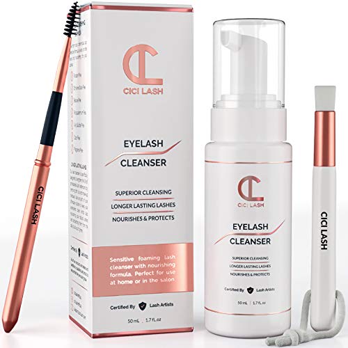 Lash Shampoo Foaming Cleanser & Brush (50ml) | Gentle Foam Wash For Eyelash Extensions | Paraben & Sulfate Free | Eyelid Wash & Makeup/Oil Remover | For Home Care & Beauty Salon Supplies