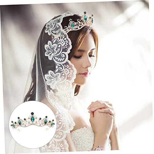 DRESSOOS Baroque Crown Cosmetic Containers Diamond Headband Blue Wedding Bridal Hair Decors Gold Tiara Pearl Decor Gold Wedding Decor Nurses Hat Zinc Alloy Miss Make up Small Crown