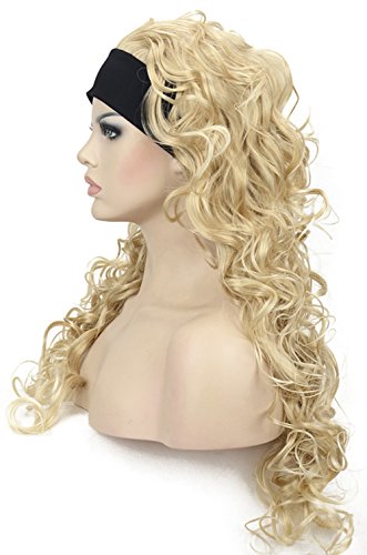 Wiginway Long Curly Wave Headband Synthetic Natural Style Wigs for Women Girls Golden Blonde