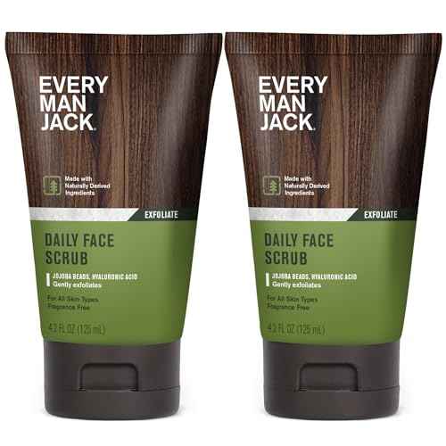 Every Man Jack Gentle Exfoliating Face Scrub For Men- Exfoliate Away Dead Skin, Moisturize, and Revive Tired Skin with Jojoba Beads, Hyaluronic Acid, and Caffeine - 4.2 oz Men¡¯s Face Scrub -Twin Pack
