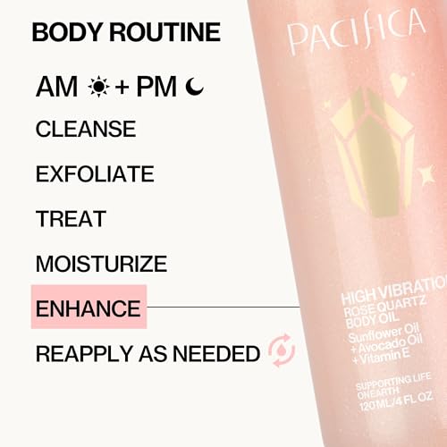 Pacifica Bronzing Body Oil – Crystal Bronze Shimmering Oil for Natural Sun-Kissed Glow, Hydrating Body Illuminator, Vanilla Coconut Scent, Vegan & Cruelty-Free, Clean Beauty, 4 fl oz