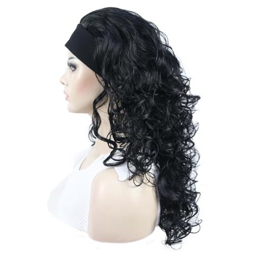 Aimole Long 22" Curly 3/4 Women Wigs With Headband Soft Layered Wig Heat Resisting Fiber Synthetic Hair (1 Black)