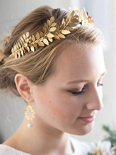 Sither Bridal Gold Leaf Crown Headband Olive Leaves Tiara Headpiece for Wedding Party Prom Halloween Festival Hair Accessories (gold)