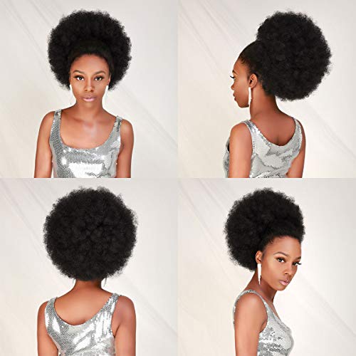 GLAM21USA Afro Puff Drawstring Ponytail Retro Kinky Curly Ponytail Wig Clip in Bun Hair Piece for Black Women Synthetic Hair Extension (LARGE, 1 (Jet Black))