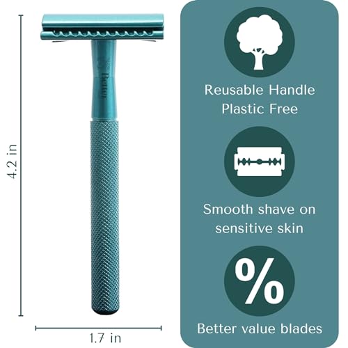 Bettershave Single Blade Razors for Women Set (Reusable metal handle + 5 blades) Safety Razor for Women Shaving Sensitive Skin on Body, Legs and Bikini area - Teal