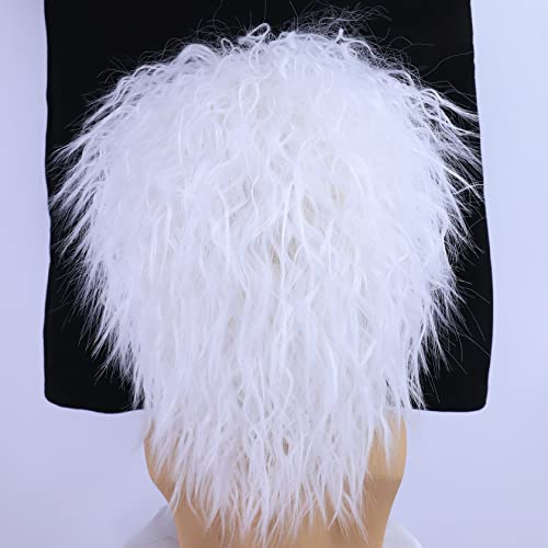 Hulaidywig Short Spiky Layered Anime Halloween Costume Cosplay Wig for Adult Men/Women + Wig Cap with Necklace (Silver)