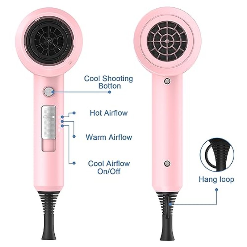 Slopehill Professional Ionic Hair Dryer, Powerful 1800W Fast Drying Low Noise Blow Dryer with 2 Concentrator Nozzle 1 Diffuser Attachments for Home Salon Travel (Agate Red)