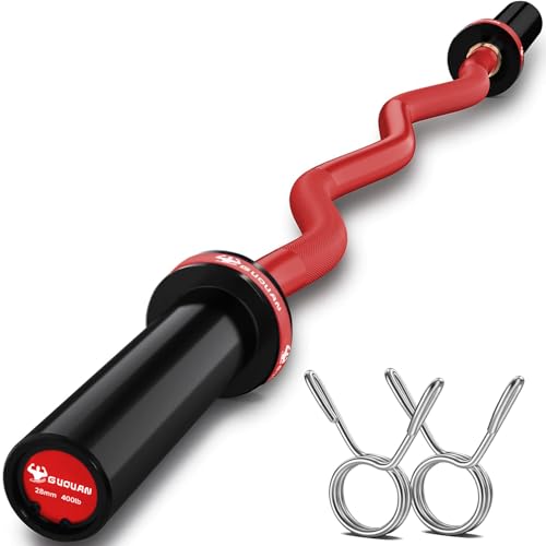 Olympic EZ Curl Barbell Bar, 400LBS Weight Capacity Olympic Curl Bar, 4ft Barbell Weight Bar with Knurled Grip for 2 Inch Weight Plates, Hip Thrusts,Squat,Biceps-Home Gym Weight Bar