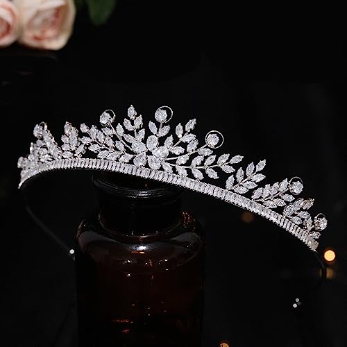 Aoligrace Luxury Cubic Zirconia Pearls Wedding Tiaras and Crowns for Women Fairy Bridal Headwear Birthday Party Hair Jewelry