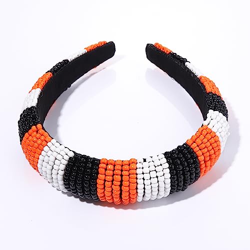 GLBCC Halloween Headband for Women White Black Orange Beaded Headband Headpiece Halloween Costume Party Favors Headband Hair Hoop Accessories (black white orange headband)