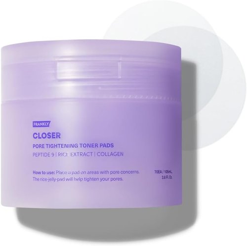 **FRANKLY Pore Closer Toner Pads - Hydrating Rice Jelly Pads with 9 Peptides & Vegan Collagen | 70 Count**