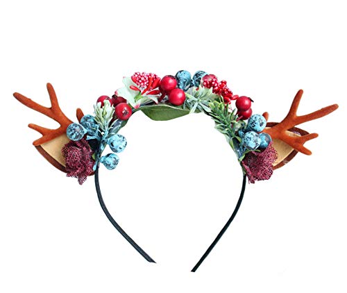 Fxaelian Christmas Elk Deer Fawn Horn Headband Reindeer Anlters Headbands Headpiece Hair Accessories Christmas Party Supplies Toys Gift Halloween Cosplay Supplies for Women Girls Boys