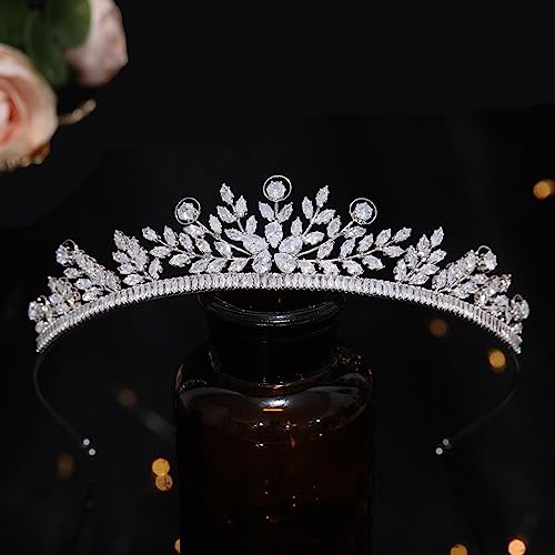 Aoligrace Luxury Cubic Zirconia Pearls Wedding Tiaras and Crowns for Women Fairy Bridal Headwear Birthday Party Hair Jewelry