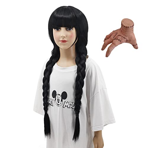 WildCos Long Straight Black Braided Fashion Halloween Wig with Bangs Long Braid Cosplay Wig for Women