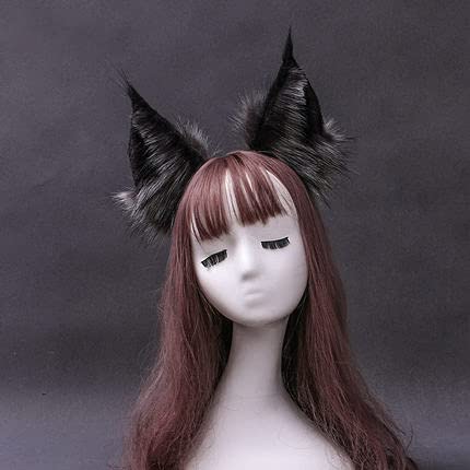 Fxaelian Anime Cute Wolf Cat Dog Ears Headband Hair Clips Halloween Cosplay Costume Party Hair Clips Headpiece Hair Accessories Hairband Headwear Unisex Grey