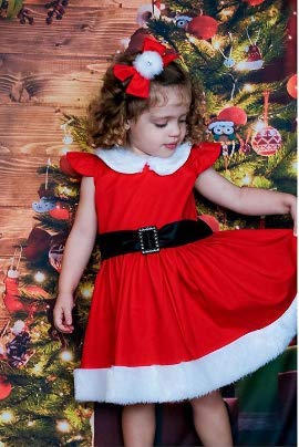 Springcmy Baby Girls Christmas Dress Velvet Santa Claus Dress Long Sleeve Plush Xmas Princess Party Cosplay Costume Dress (J-Red, 6-12 Months)