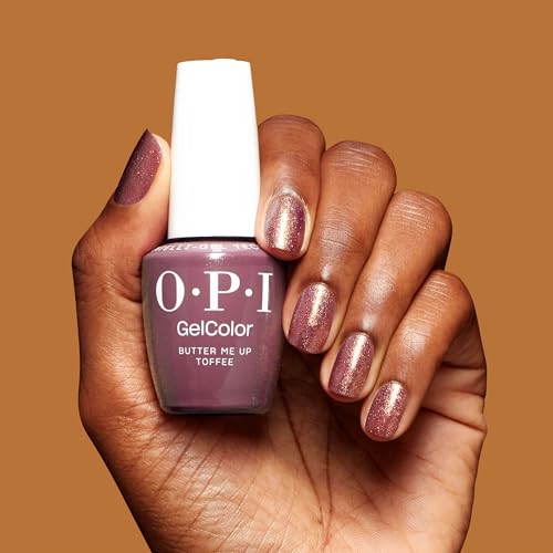 OPI GelColor Butter Me Up Toffee | Semi-Sheer Warm Red Berry Brown with Gold Shimmer LED Cure Gel Nail Polish | Salon-Quality, Long-Lasting Wear | 0.5 Fl Oz | Good Enough to Treat | Holiday 2025