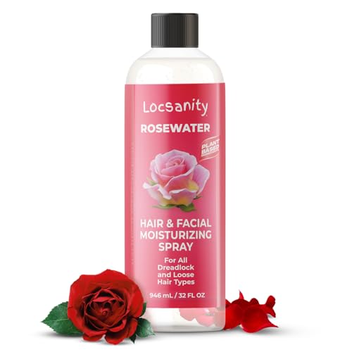 Locsanity Pure Rosewater Hair and Facial Spray – Jumbo Size Hydrating Face Mist to Soothe, Refresh, and Rejuvenate Skin, Reduce Oil and Buildup (32oz)