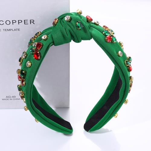 ARATLENCH Christmas Headband Rhinestone Crystal Jeweled Knotted Heabdand for Women Girls Xmas Festive Wide Top Knot Hairband Hair Accessories Christmas Holiday Party Favors Gifts