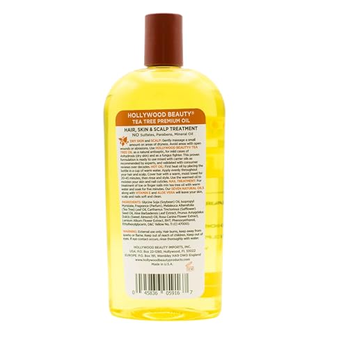 Hollywood Beauty Tea Tree Oil for Hair, Scalp, and Skin, 8 fl oz - Moisturizes Dry, Itchy Scalp, Fungus Fighter, Blended with Vitamin E & Aloe