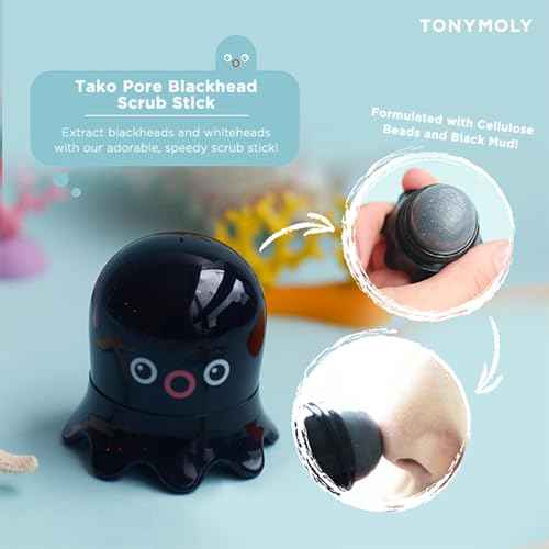 TONYMOLY Tako Pore Blackhead Remover Scrub Stick Charcoal & Dead Sea Salt Exfoliator for Blackheads, Whiteheads, Pore Cleansing & Oil Control, 0.8 oz