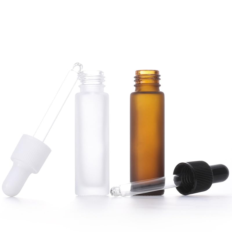 YORROR 10 Pcs 10ml Frosted Black Glass Essential Oil Dropper Bottle,Empty Refillable Dropper Bottle With Glass Eye Dropper for Massage Oils,Aromatherapy,Perfume,Cosmetic Liquid