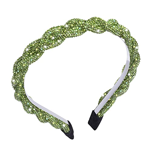 St.Patrick’s Day Headband Green Rhinestone Stripes Twist Hairband Crystal Irish Green Lucky Party Hair Accessories for Women